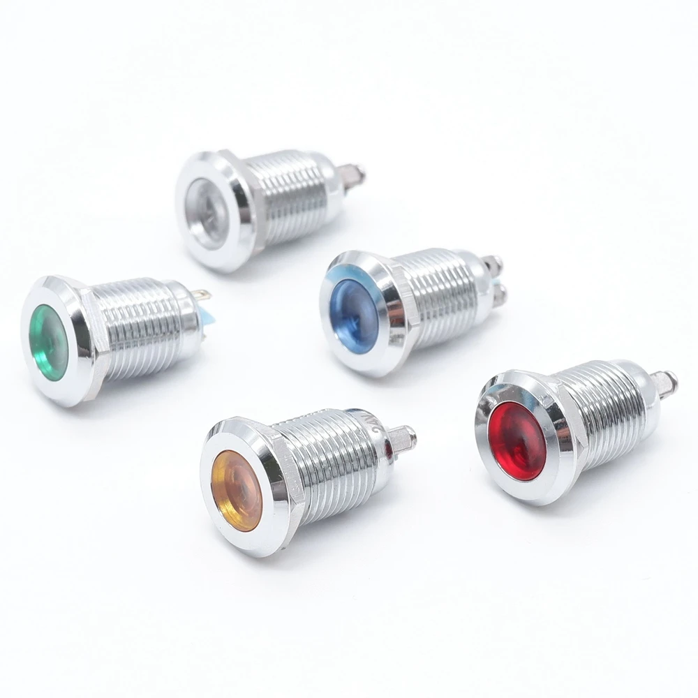 12mm LED Metal IndicatorLight Signal Lamp Pilot Lamp Flat Head 6V 12V 24V 220v Wire Red Yellow Blue Green White