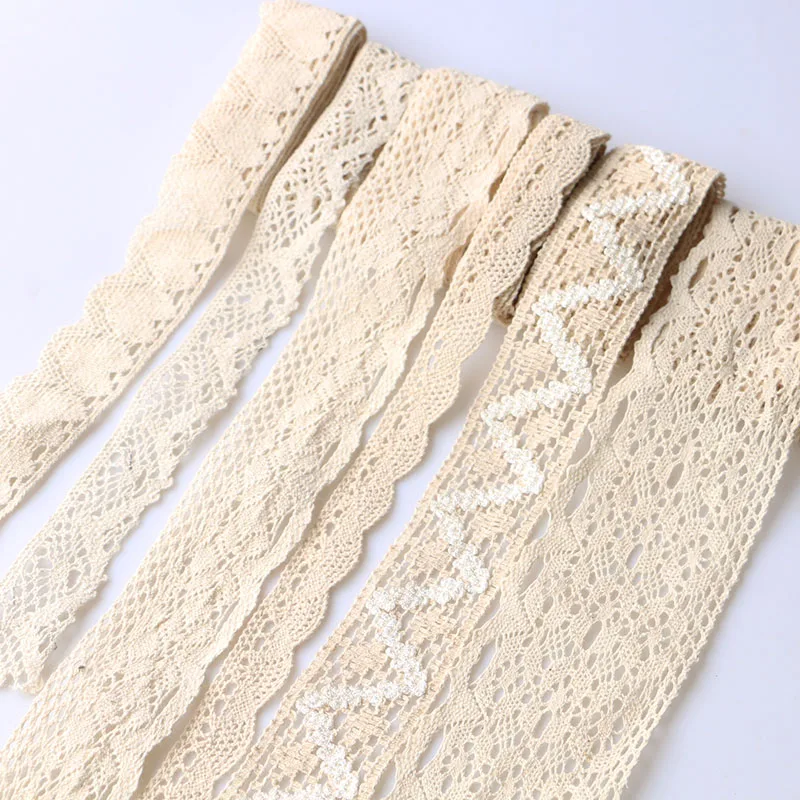 (5YARD/roll) Beige Cotton Embroidered Lace Net Ribbons Fabric Trim DIY decorate Sewing Handmade Craft Materials