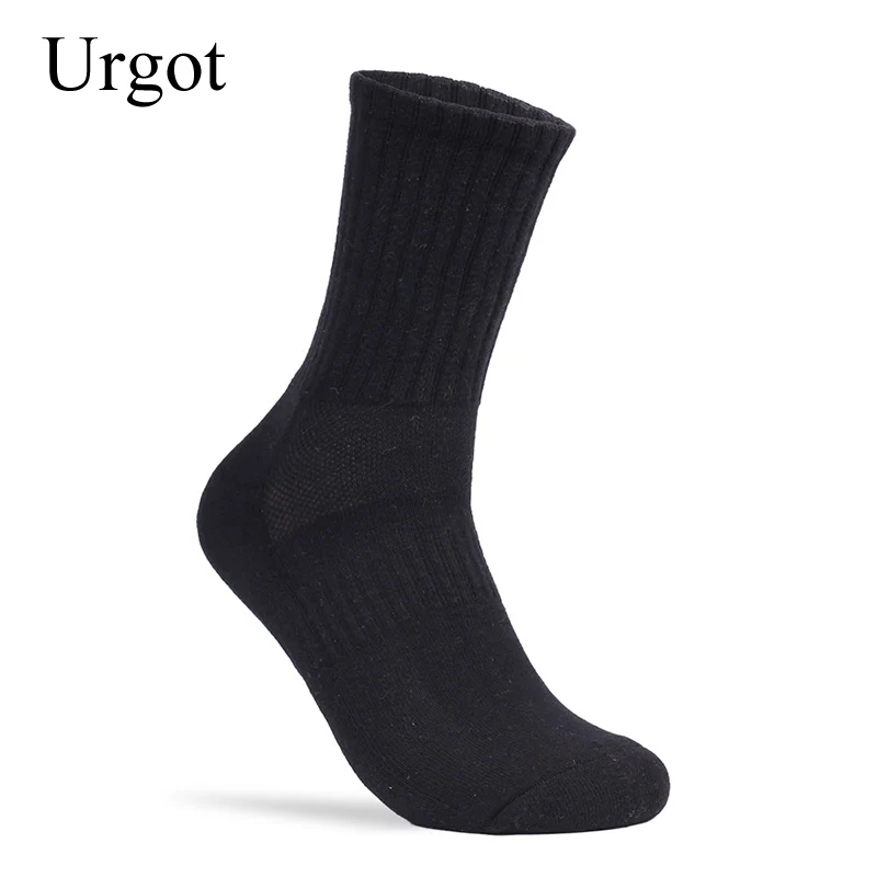 Urgot 5 Pairs Men's Cotton Sports Socks Towel Bottom Solid Color Thicked Terry Sock Long Tube Deodorant Basket Ball Socks Meias