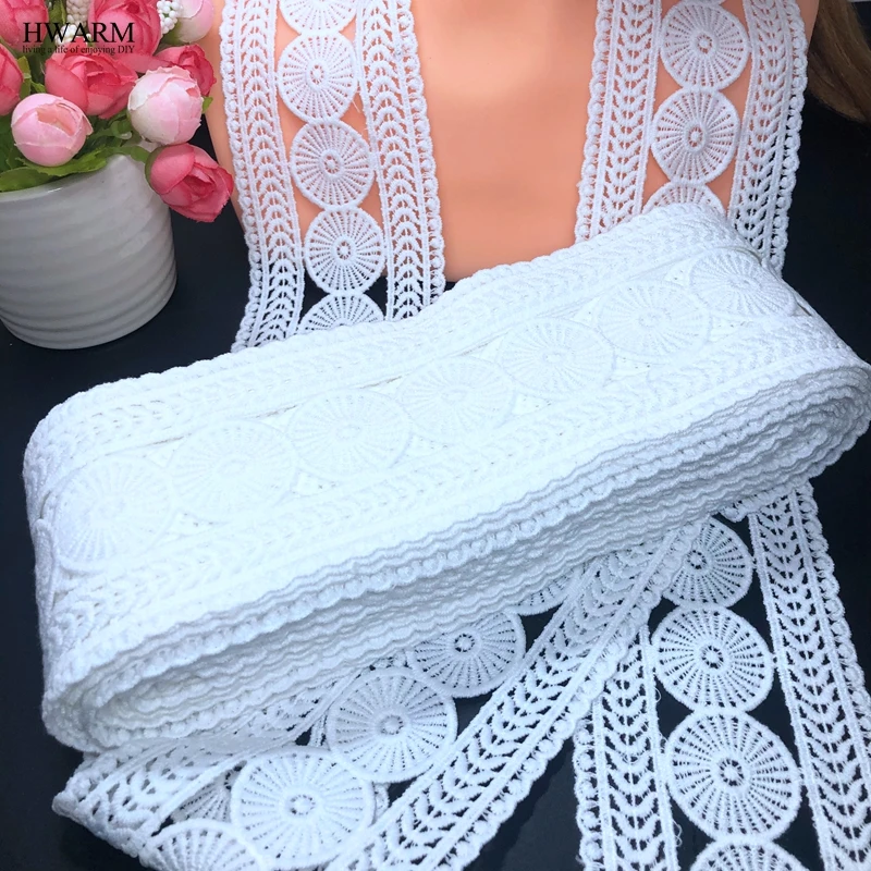 5yard/lot 7.5cm white african lace fabric ribbon trim DIY Small circle wedding clothing sewing accessories hollow water-soluble