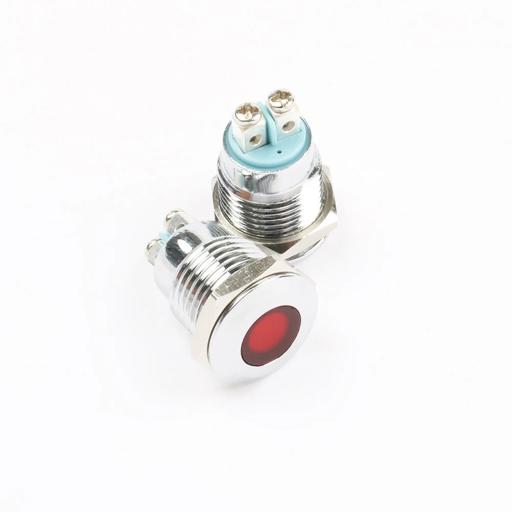 1PC 12mm LED Metal Indicator Light Flat Waterproof Signal Lamp Light 3V6V 12V 24V 220V Screw Connect Red Yellow Blue White Green