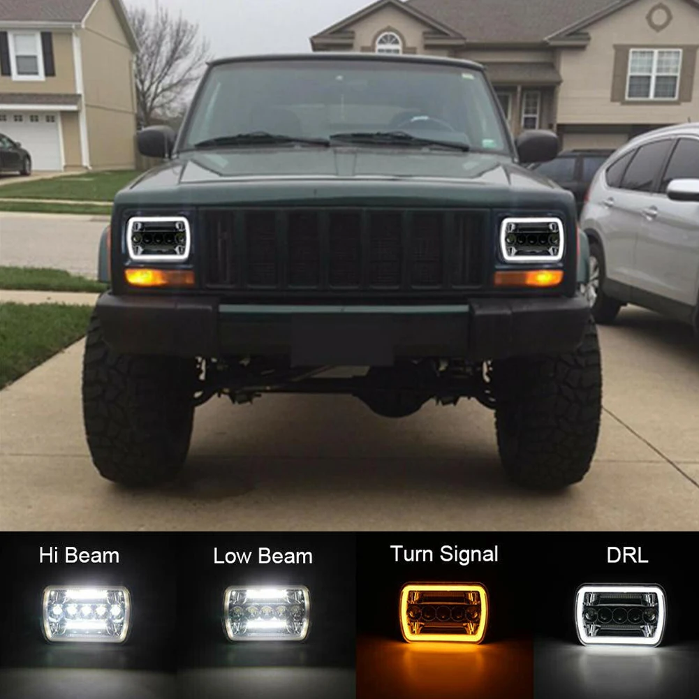 

1pc 7x6" 5x7"Universal Car LED Headlight IP67 Waterproof DRL Turn Signal High Low Beam Car Light Lamp for Jeep Wrangler GMC Ford