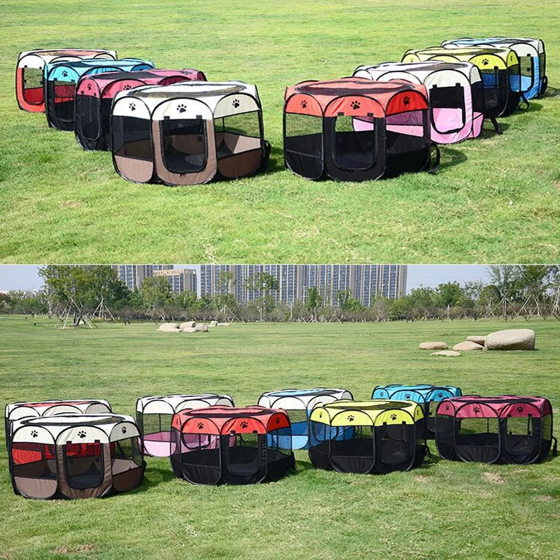 Dog Cage Для Собак Portable Pet Tent Folding Dog House Cage Cat Tent Playpen Puppy Kennel Easy Operation Octagonal Fence House