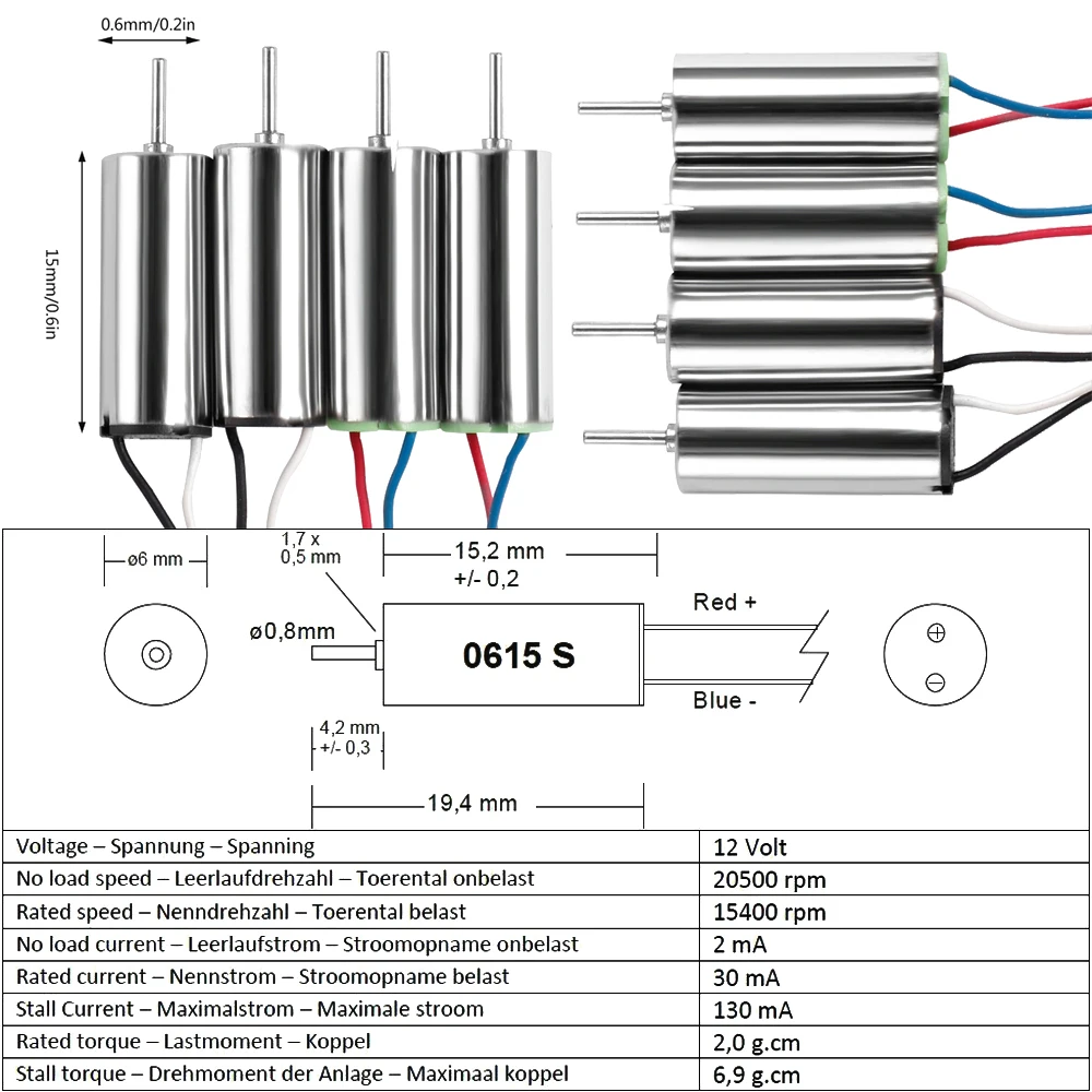 4pcs 0615 2CW 2CCW Motor Low Noise Low Starting Voltage Inductrix Tiny Coreless For Axis Aircraft Model Aircraft (6x15mm)