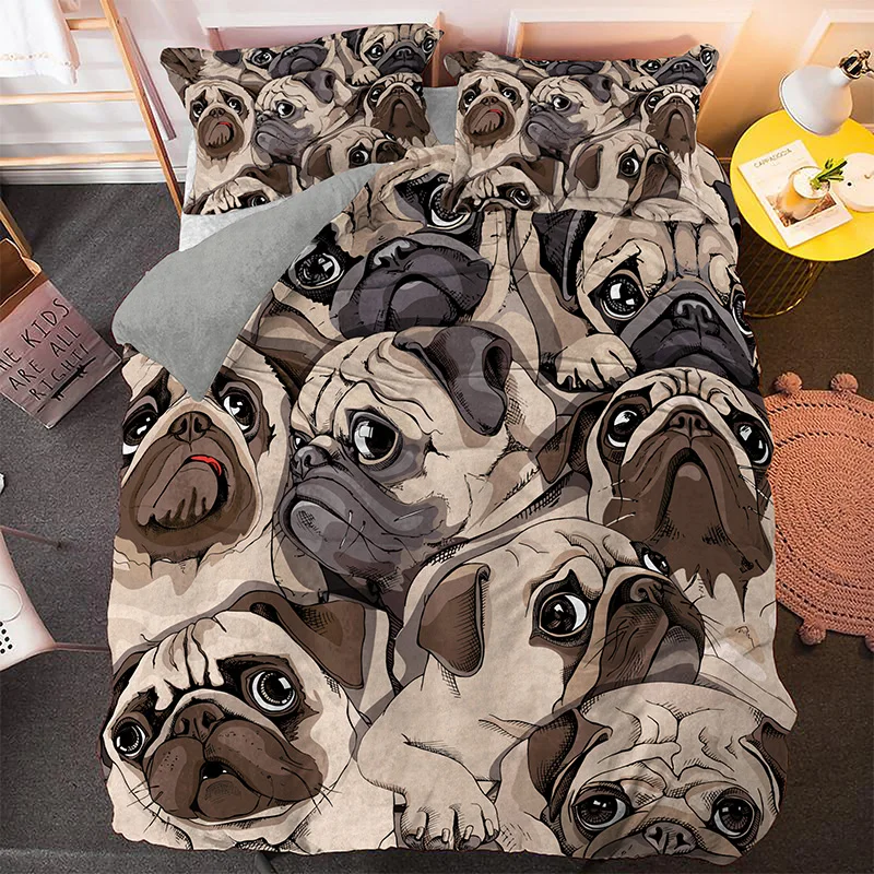 

3D Pug Pattern Duvet Cover Set Puppy Bedding Sets Bedspread 3pcs Large Size Home Textile