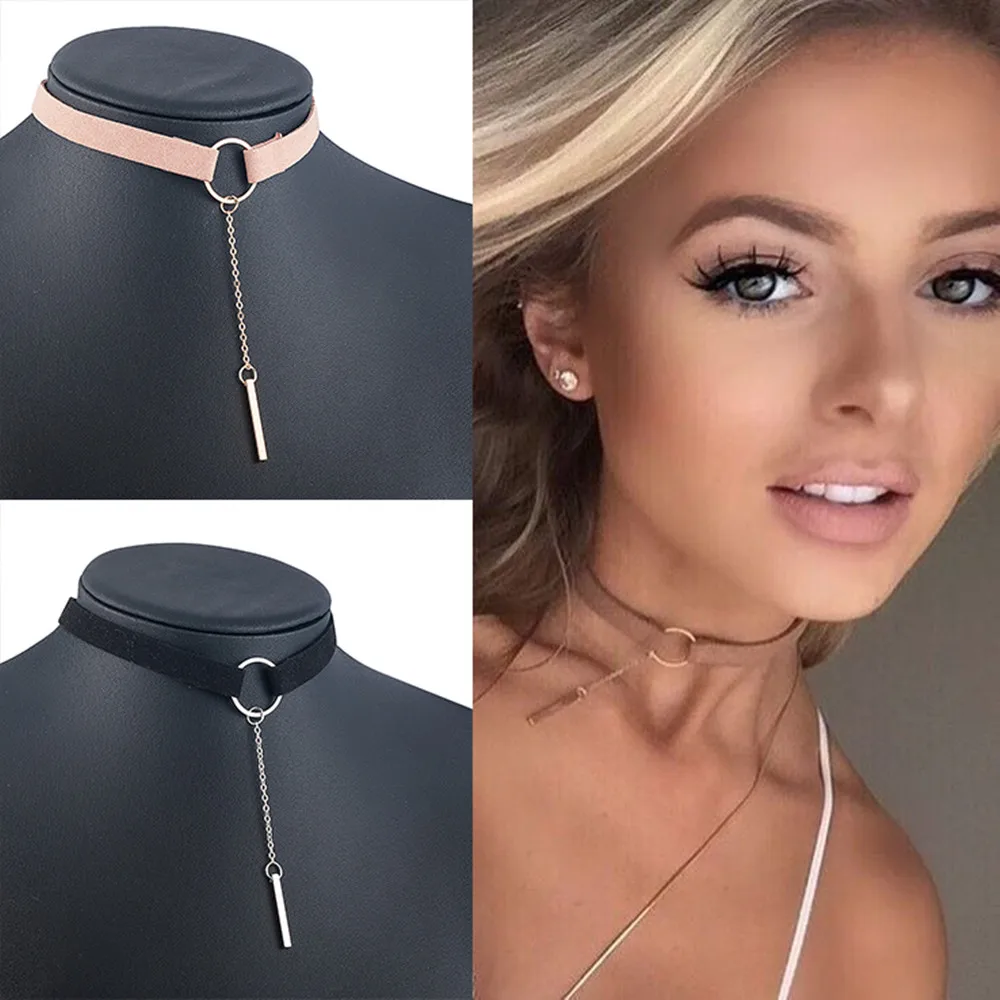 2022 New Fashion Punk Black Brown Leather Choker Necklace for Women Girls Geometry Round Pendant Collar Necklace Collier Femme