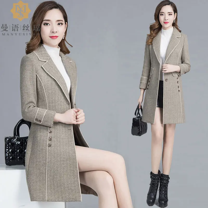 

Women Woolen Coat Winter Jacket 2024 New For Spring & Autumn Fashion Slim Solid Oversize Buttons Decoration Gary/Khaki