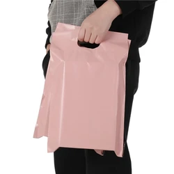 50Pcs Pink Envelopes Package Mailing Bags with Handle Thicken Clothes Waterproof Foldable Shopping Bag Express Courier Tote Bag