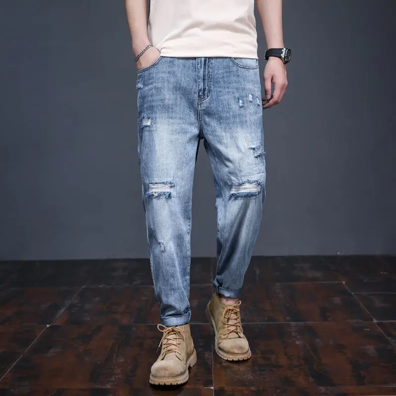 

Street hip hop New autumn style comfortable suitable for everyone ripped jeans trendy loose straight men's trousers pants