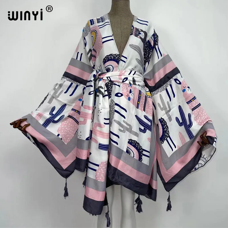 Robe Kimono pour femmes, Kaftan, Bikini, cover-up, vêtements américains pour femmes, manteau africain imprimé Floral, devant ouvert, Robe musulmane