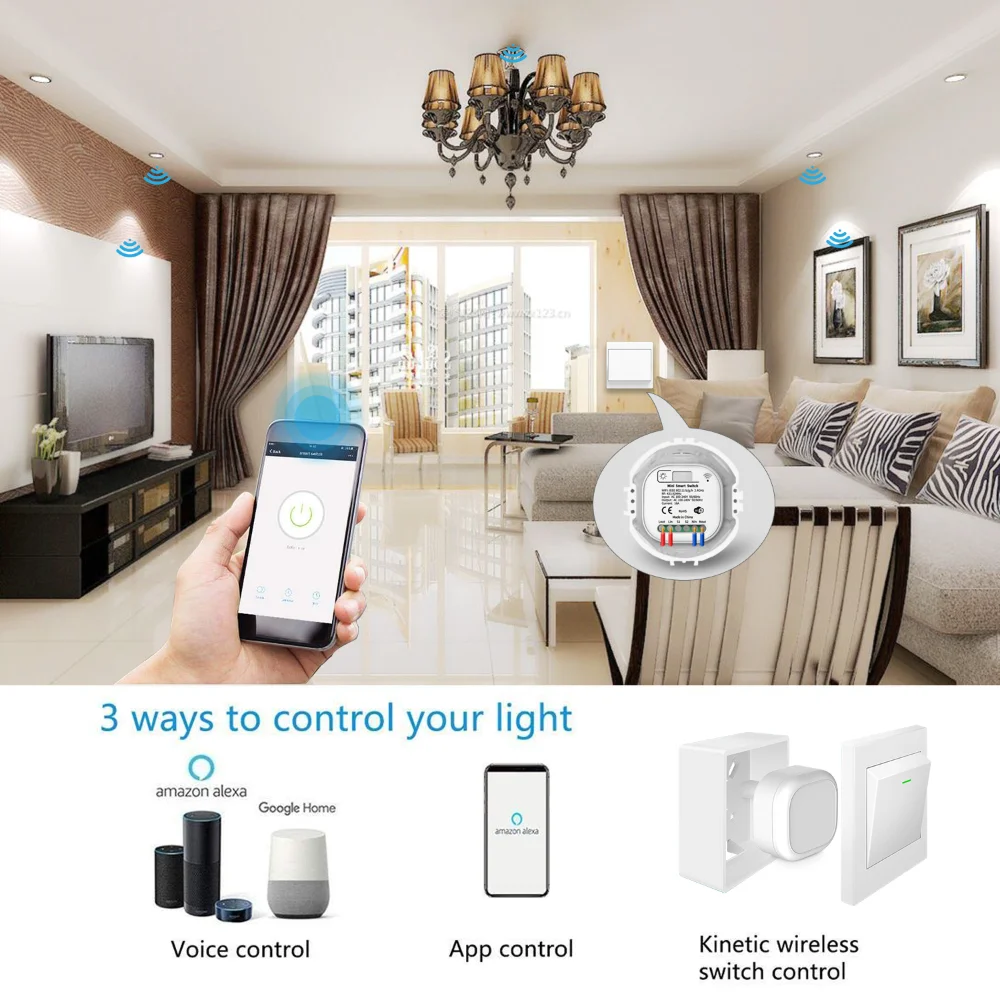 Tuya Smart Home Wifi Mini Light Switch 220V 16A With RF Remote Control Self Power Wall Switch Smart Life With Alexa Google Home