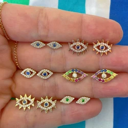 Rainbow Color CZ Micro Pave Evil Eyes Stud Earrings for Women Elegant Blue Zircon Lucky Turkis Eye Earrings Fashion Jewelry