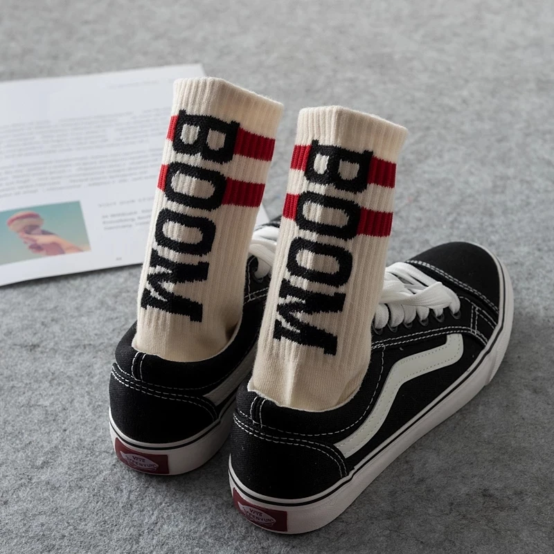 Tide Brand Socks Male Letter BOOM Tube Socks Female Tide European And American Streetwear Hip-Hop Wild High-Top Skateboard Socks