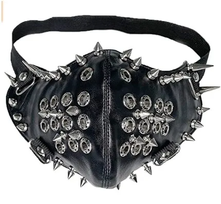 Motorcycle Half Face Studded Punk Spikes Black Leather Thick Cotton Winter Warm Mask Hip Hop Accessories Halloween Party Tool