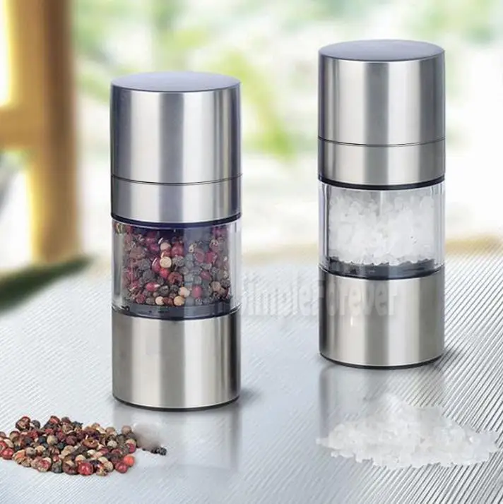 

By DHL or EMS 100 Pcs Novetly Home Kitchen Tool High Quality Manual Stainless Steel Salt Pepper Mill Spice Sauce Grinder Silver