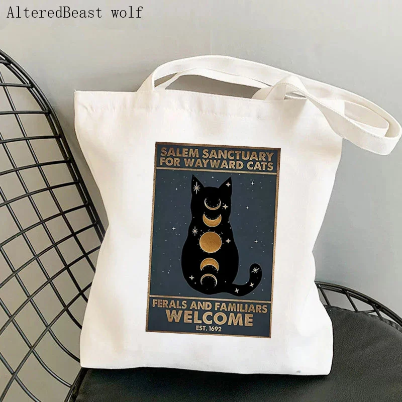 Women Shopper bag Salem Sanctuary for wayward cats Bag Harajuku Shopping Canvas Shopper Bag girl handbag Tote Shoulder Lady Bag