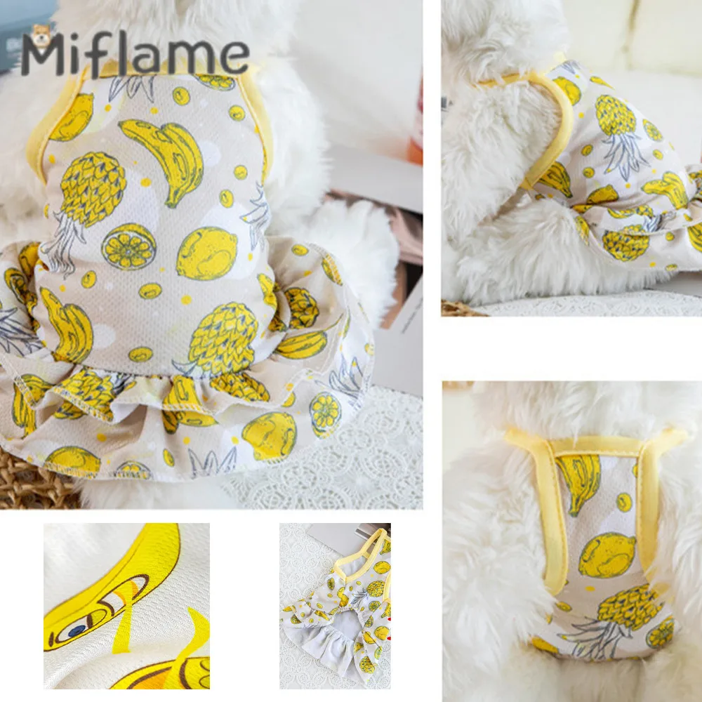 

Miflame New Summer Dresses For Small Dogs Pomeranian Chihuahua Bichon Fruit Printed Pet Cat Clothes Cute Puppy Sling Skirt