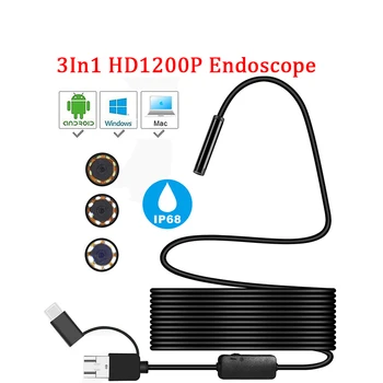 1200P Mini Kamera 1m/2m/5m/10M Sert Esnek Tüp MircoUSB TYPE-C Borescope Video Muayene PC/Android Araba Endoskop