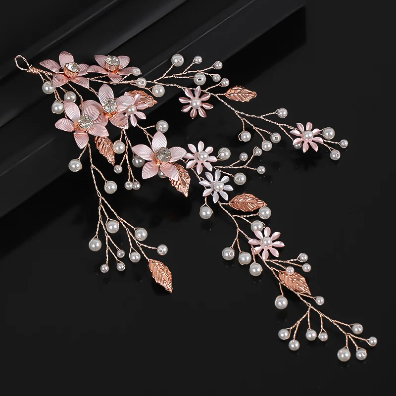 Fashion Flower Headbands Silver Color Rose Gold Pearls Crystal Women Bridal Wedding Hair Accessories Girl Headband Tiara Jewelry