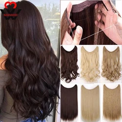 MANWEI Synthetic 60cm Women Fish Line Hair Extensions Brown Blonde Natural Wavy Long High Tempreture Fiber Synthetic Hairpiece