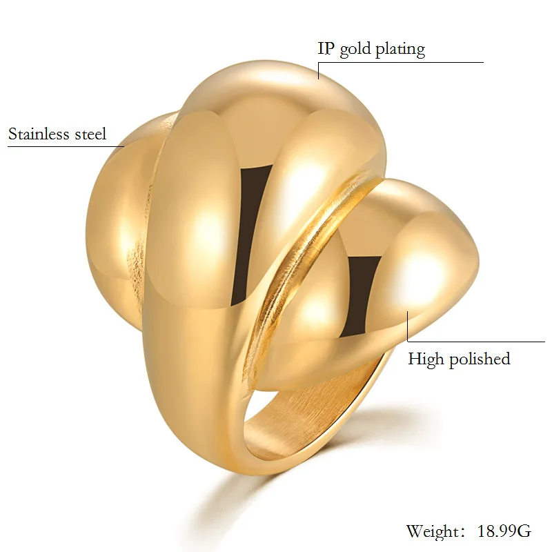 2023 New Fashion Gold Color Large Rings for Women Party Jewelry 316L Titanium Stainless Steel Big Flowers Cocktail Anillos Mujer