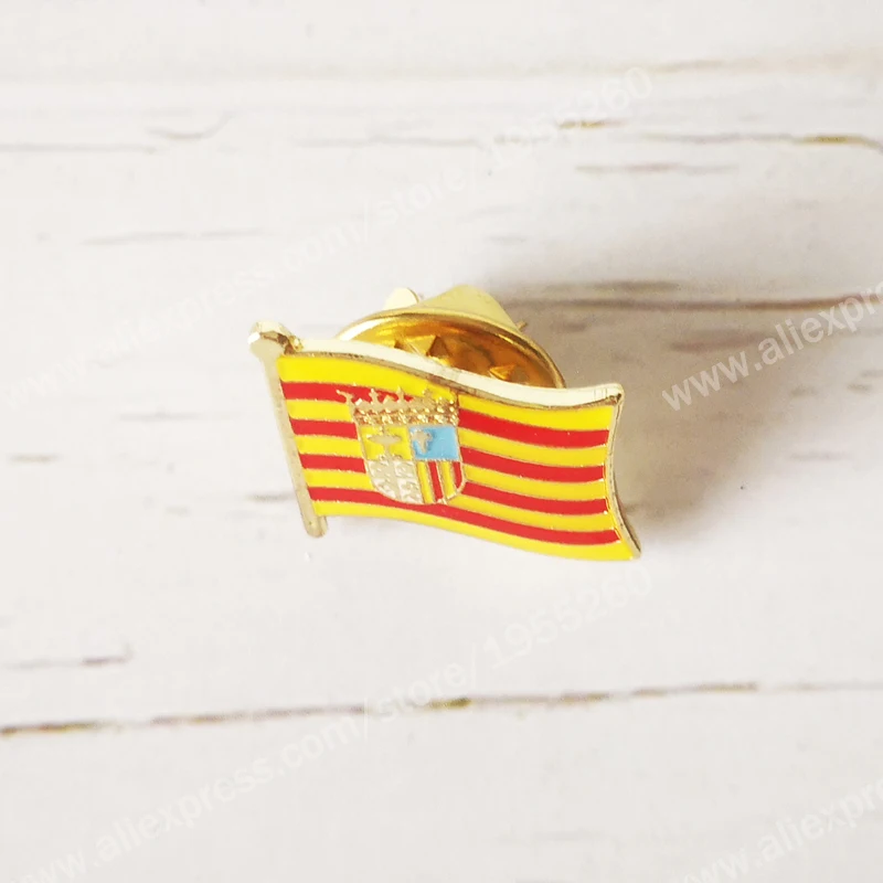 Aragon Flag Lapel Pins Spain Provincial Nationalities Region Brooch Crystal Epoxy  Metal Enamel Badge