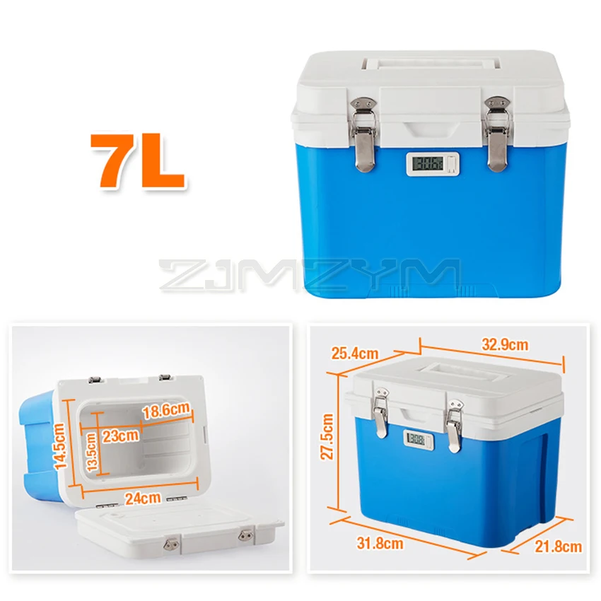 7L Kulkas Mobil dengan Termometer Portabel Kotak Pendingin Penyimpanan Insulin Kotak Es Obat Kulkas Perjalanan Luar Ruangan