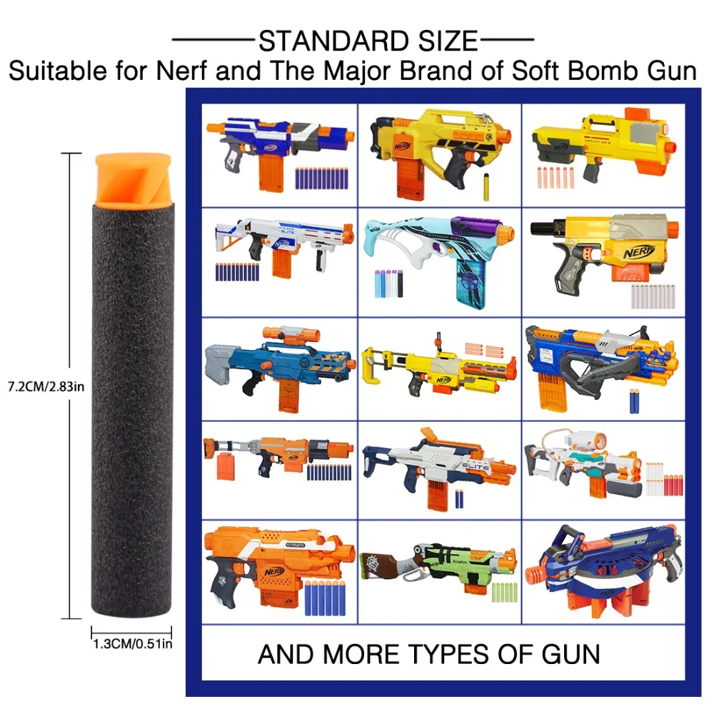 Balles de recharge de la série Nerf Blasters pour enfants, fléchettes souples à tête plate, cadeaux de Noël pour enfants, 200 cm, 7.2 pièces