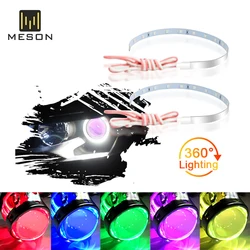 2PCS Car Devil Eyes Demon Eyes Projector Headlight lens 2.5-3.0 Inch 3528 15SMD LED Headlights DRL DC12V Evil eye White Red