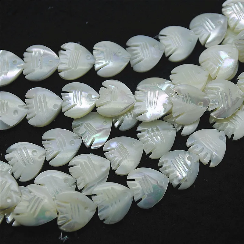 36PCS Nature Saltwater Shell Beads Mother Of Pearl Strings Fish Shape 12x12MM For Womens Bracelets Making Accessories Free Ships