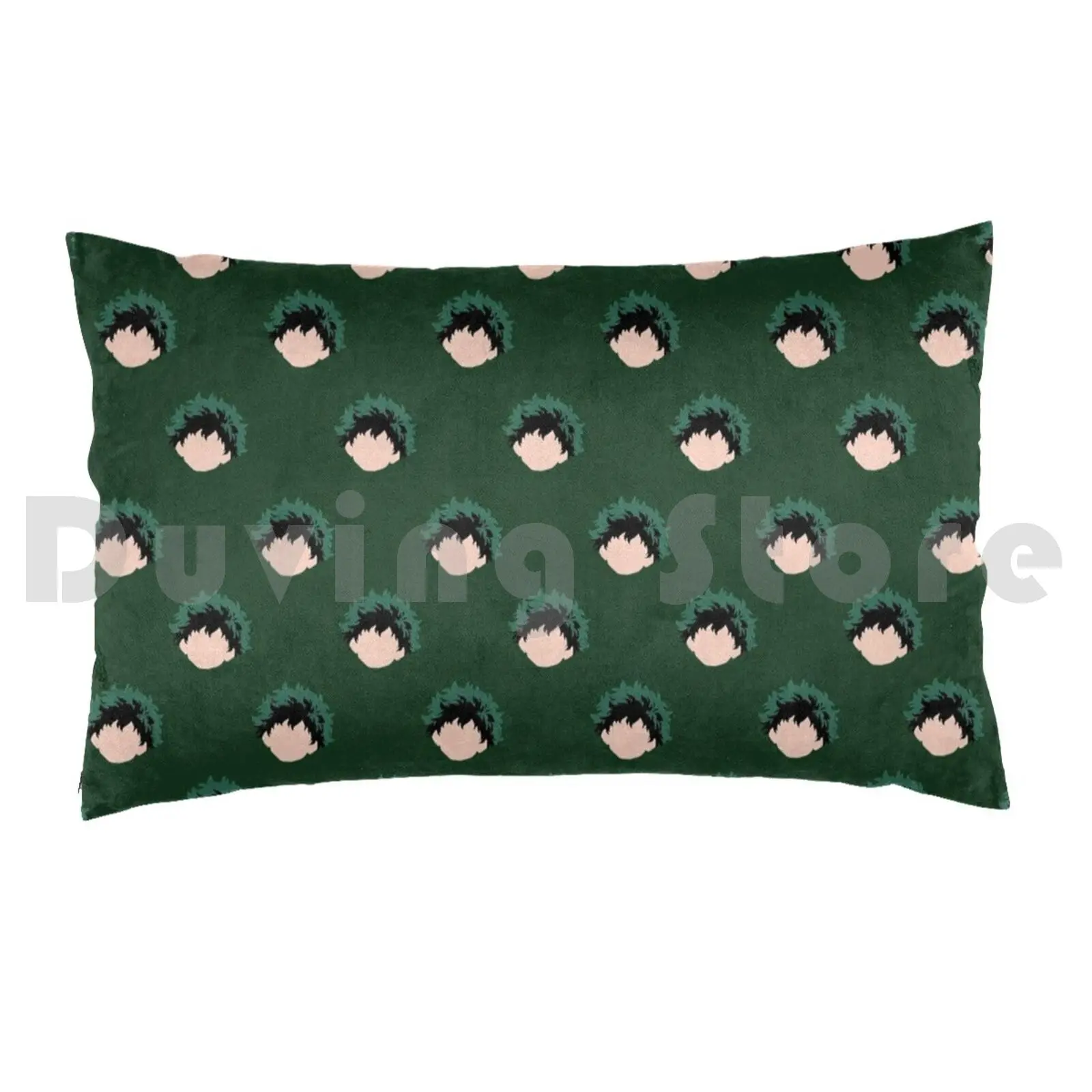 Pillow Case Midoriya Izuku Pattern ( Green ) Hat Mha Deku Pattern Minimalist Face Green Cool Birthday