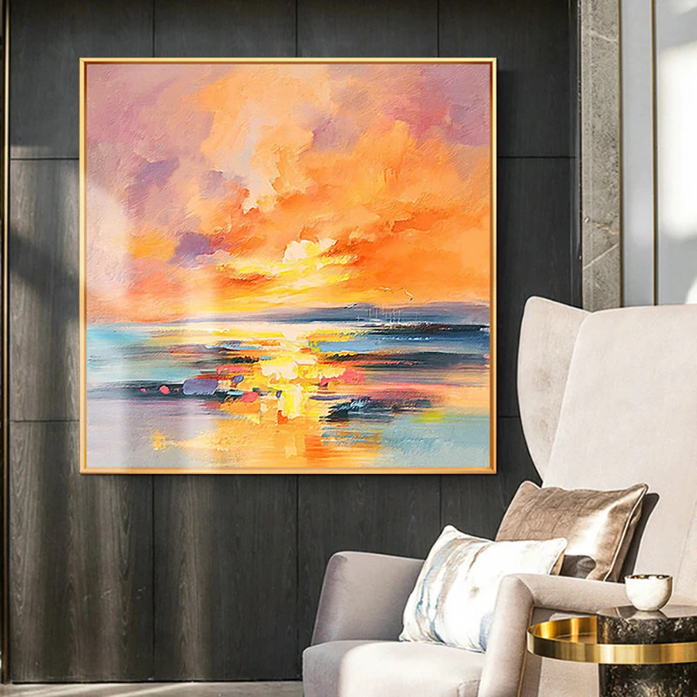 

Abstract Sunset Over The Sea Oil Painting On Canvas Hand Painted Wall Art Texture Painting for Home Living Room Decoration Gift