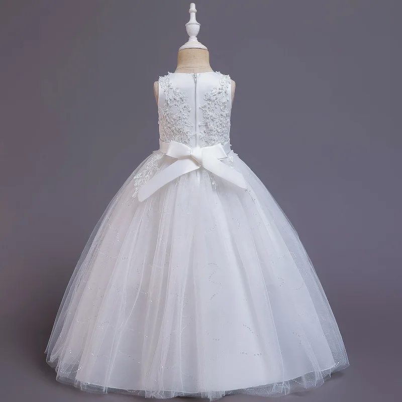 Vestidos de encaje para niñas, ropa de princesa bordada, fiesta de noche Formal, vestido de boda de flores