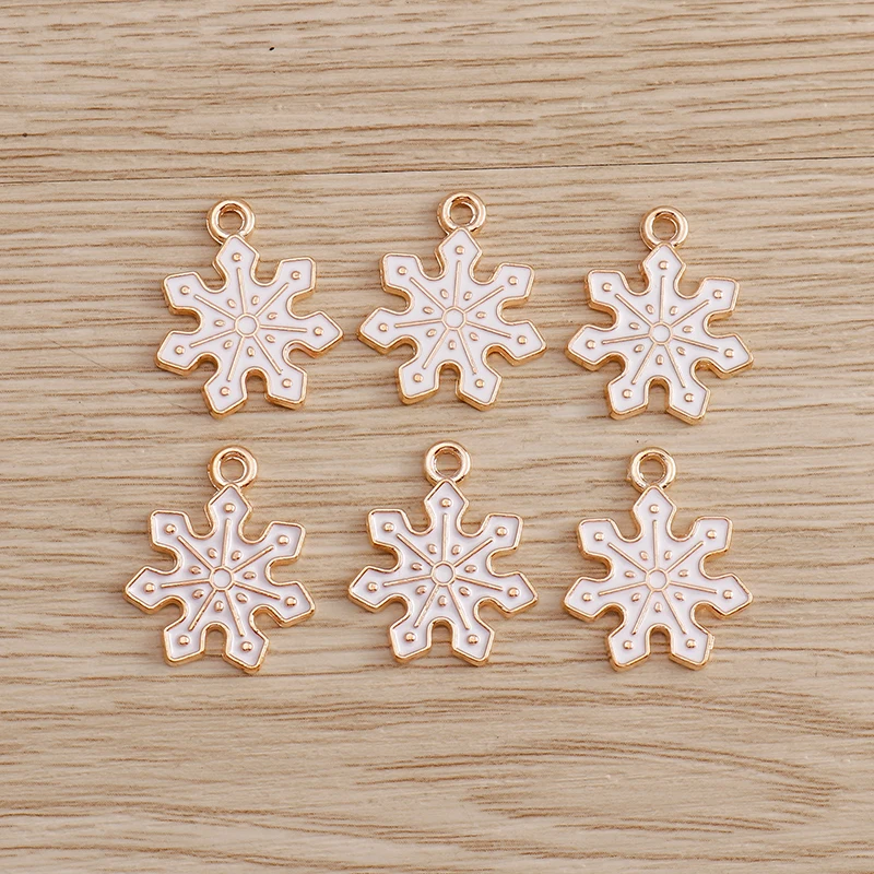 10pcs 16*19mm Enamel Snowflake Pendants Charms for Necklaces Earrings Decoration DIY Christmas Charms Jewelry Accessories Making