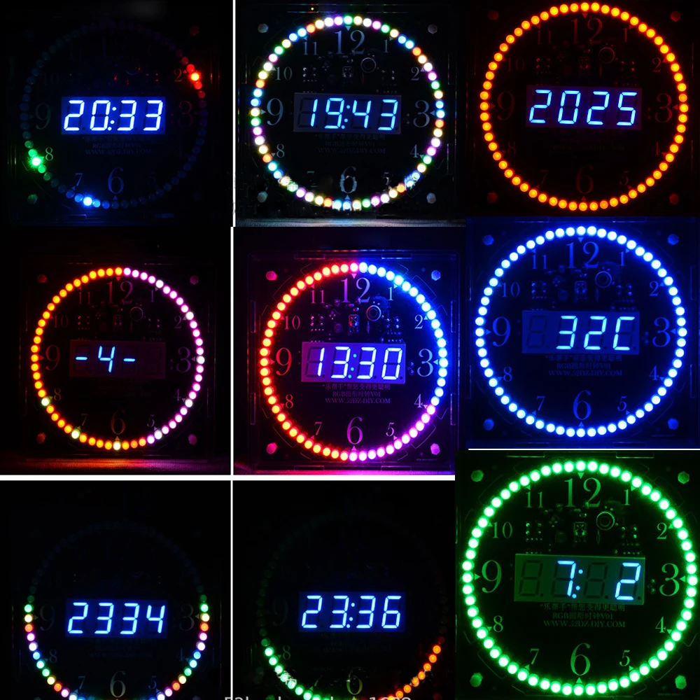 DIY electronic kit LED clock sodering project kit colorful LED RGB Color spectrum music Alarm clock remote control