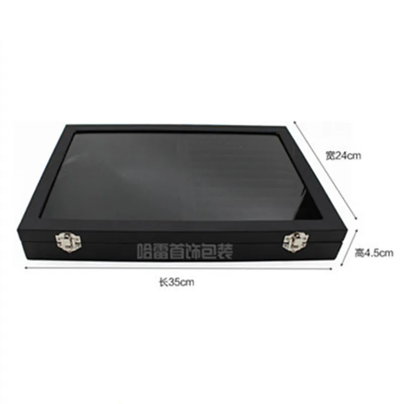 Big Velvet black Carrying Case with Glass Cover Jewelry Ring Display Box Tray Holder Storage Box Organizer Earrings Ring Bracele