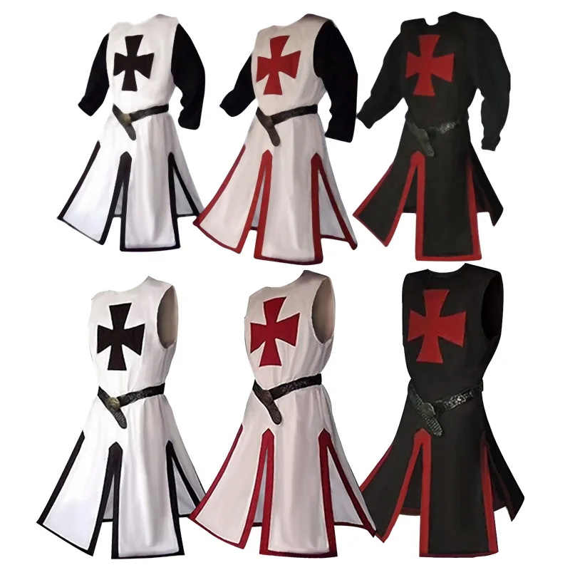 xxxxl xxxl Medieval Warriors Knight Templar Crusader Costume Adult Men Gown Shirt Top Cross Tabard Surcoat Tunic Clothes Belted