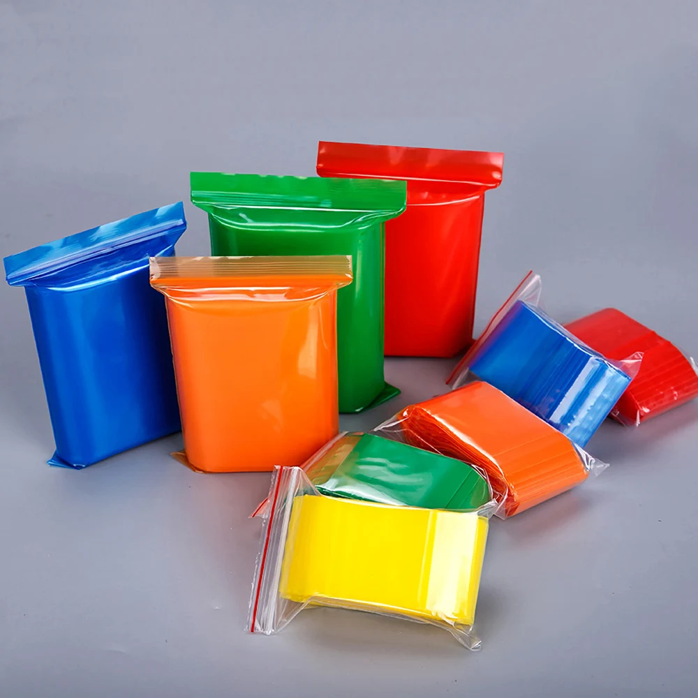 100Pcs Transparent Color Zip Lock Plastic Packaging Gift Storage Bag Food Powder Herb Small Flat Pouches PE Mini Sachets