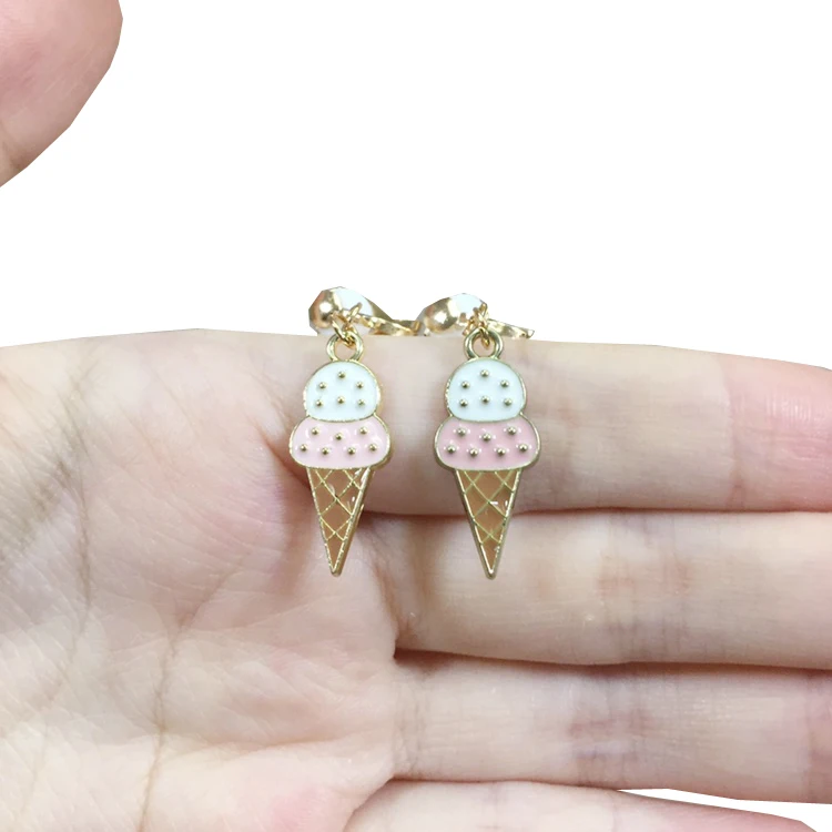 Cute Ice Cream Resin Children Ear Clip Kids Cartoon Children Jewelry Baby Girl Earrings Kids Ear Clip On Pierced Earrings