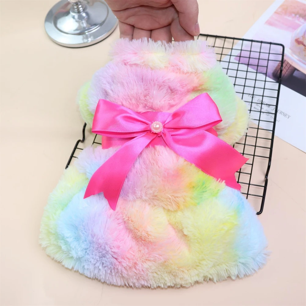 Pet Clothes Elegant Luxury Fur Dress Winter Overcoat Small Dog Cat Clothes Bowknot Leopard Chihuahua Noble Princess Party Dress