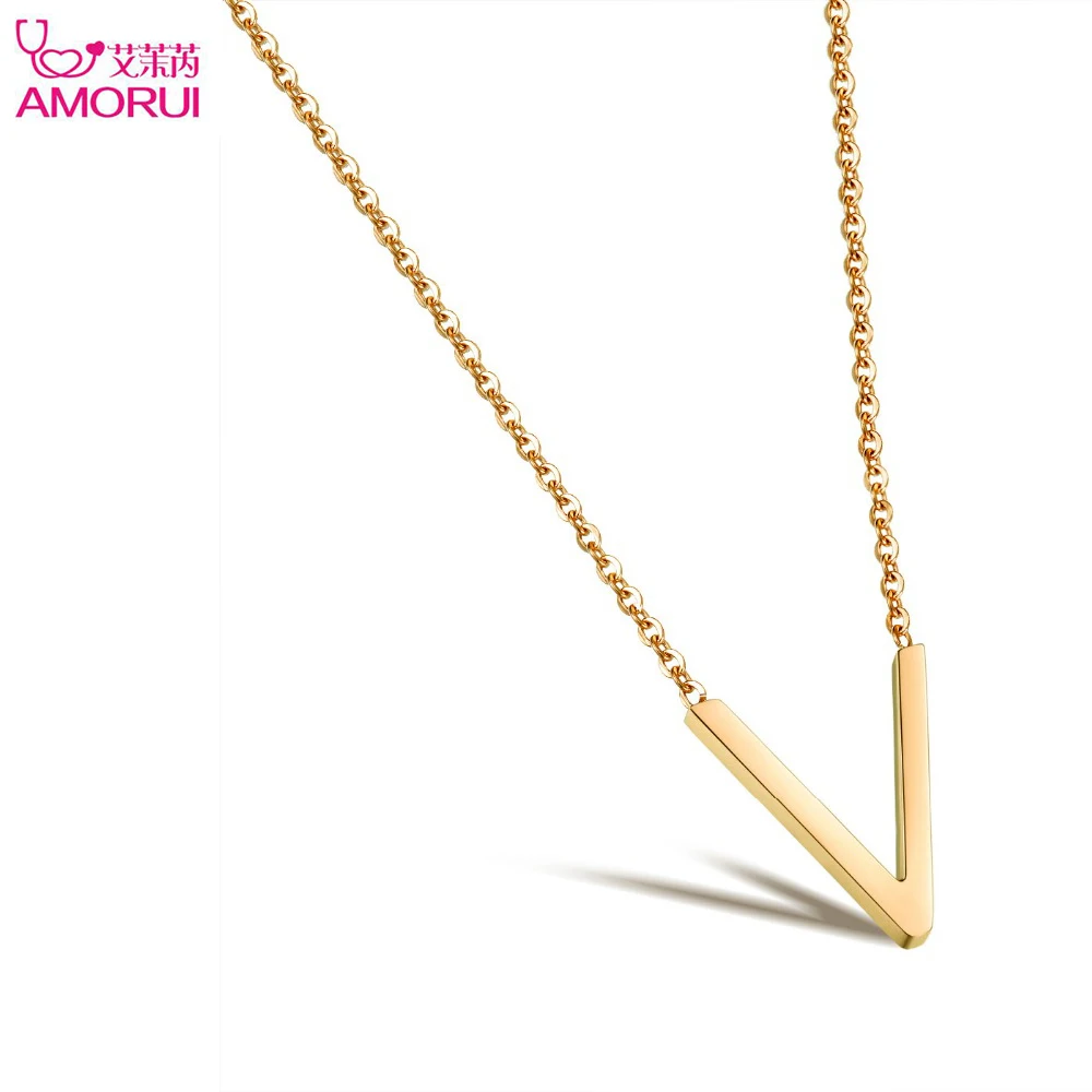 

AMORUI Stainless Steel V Choker Pendant Necklace Gold/Silver Color Necklaces Pendants for Women Fashion Jewelry Collier Femme