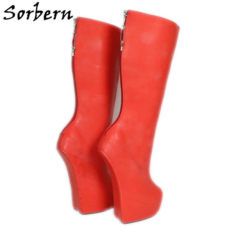 

Sorbern Lockable Back Open Zip Knee High Boots Cow Lady Heavy Hoof Sole Heelless Locking Knee Hi Fetish Heel Boots Women Unisex