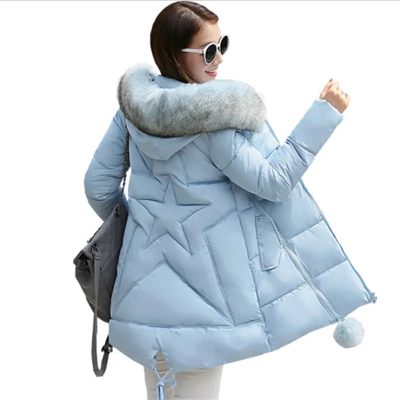 

Women Winter Jacket Korean A-line Loose Female Parkas Fur Collar Hooded Down Cotton Coat Ladies Long Outwear 6XL H67