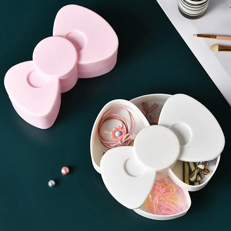 Creative Earring Rotatable Organizer Case Cardcaptor Sakura Bowknot Shape Girls Desktop Pink Plastic Jewelry Storage Box Cabinet