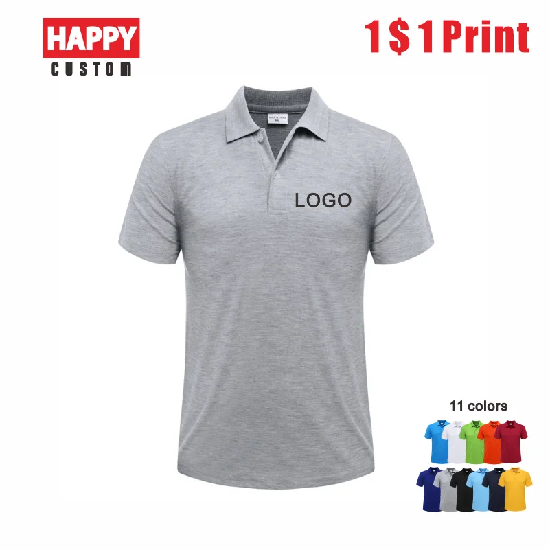 Summer Short Sleeve Polo Custom Logo Casual Solid Color Lapel Shirt Design Embroidery Quick Dry Top Print 14 Color