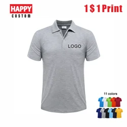 Camisa Polo de manga curta com logotipo personalizado, casual camisa de lapela de cor sólida, bordado impressão secagem rápida, 14 cores, verão