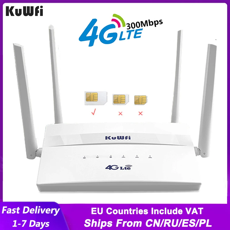 KuWFi 4G LTE Wifi 라우터 300Mbps 무선 라우터 SIM 카드 슬롯 4 개의 외부 안테나 Wifi 리피터 지원 32 WiFi 사용자