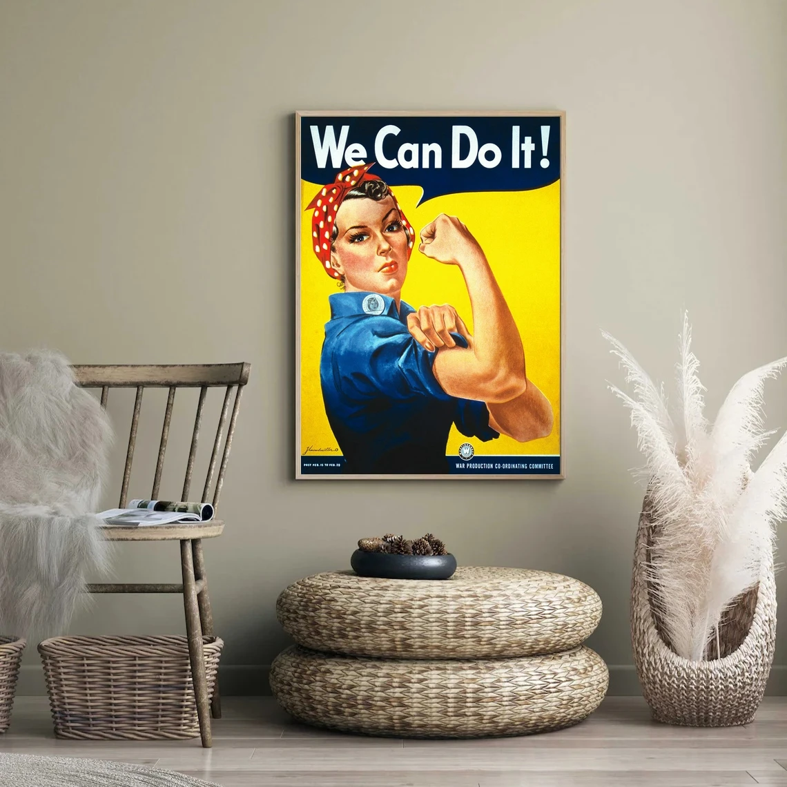 We Can Do It, Rosie the Riveter Canvas Print Classic Vintage Wall Painting Art Poster Decorate Movie Promotion Poster Cover