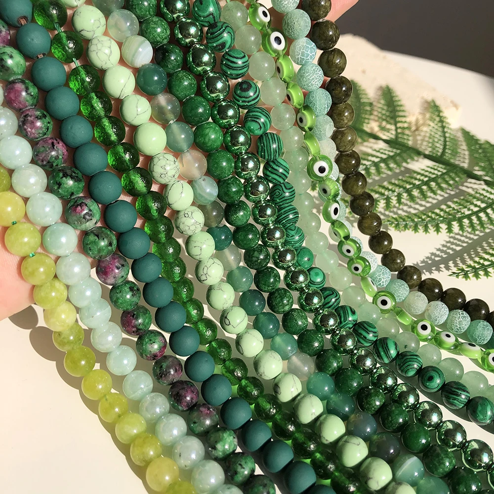 Natural Stone Beads Green Cat Eye Malachite Agates Crystal Jades Round Loose Beads for Jewelry Making DIY Accessories 15\'\'