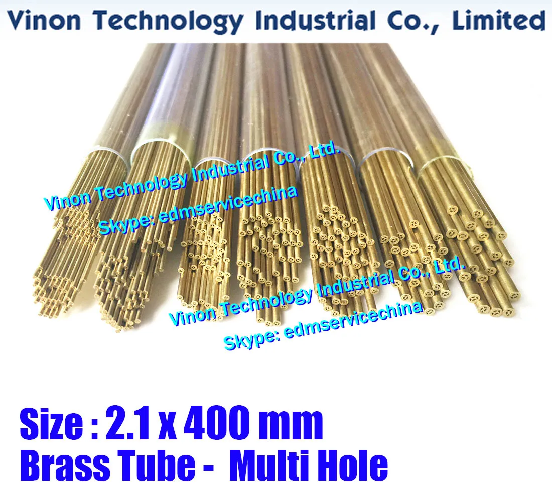 (40PCS/LOT) 2.1x400mm Brass Tube Multihole, Brass EDM Tubing Electrode Multichannel Dia. 2.1 x 400 Long for Electric Discharge